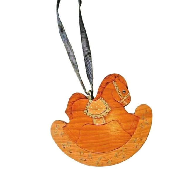 Handcrafted Wooden Rocking Horse Ornament With Ribbon Hanger - Picture 6 of 6